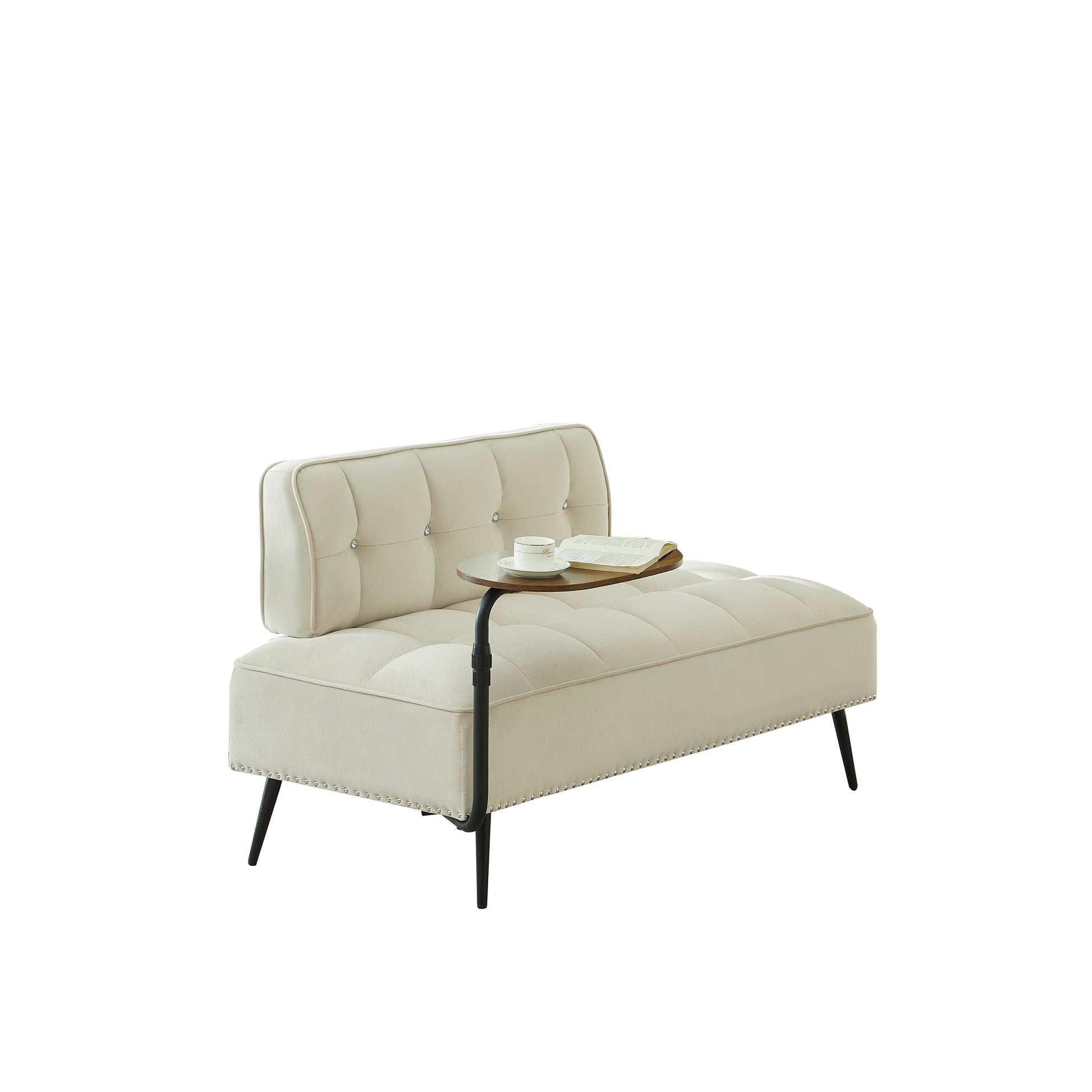 54-Inch Modern Two-Seater Velvet Sofa with Backrest & 360° Rotating Side Table – Entryway Ottoman, Multi-Use Bench, Office Desk and Chair Set, Space-Saving Design for Living Room, Bedroom, Apartment image 9
