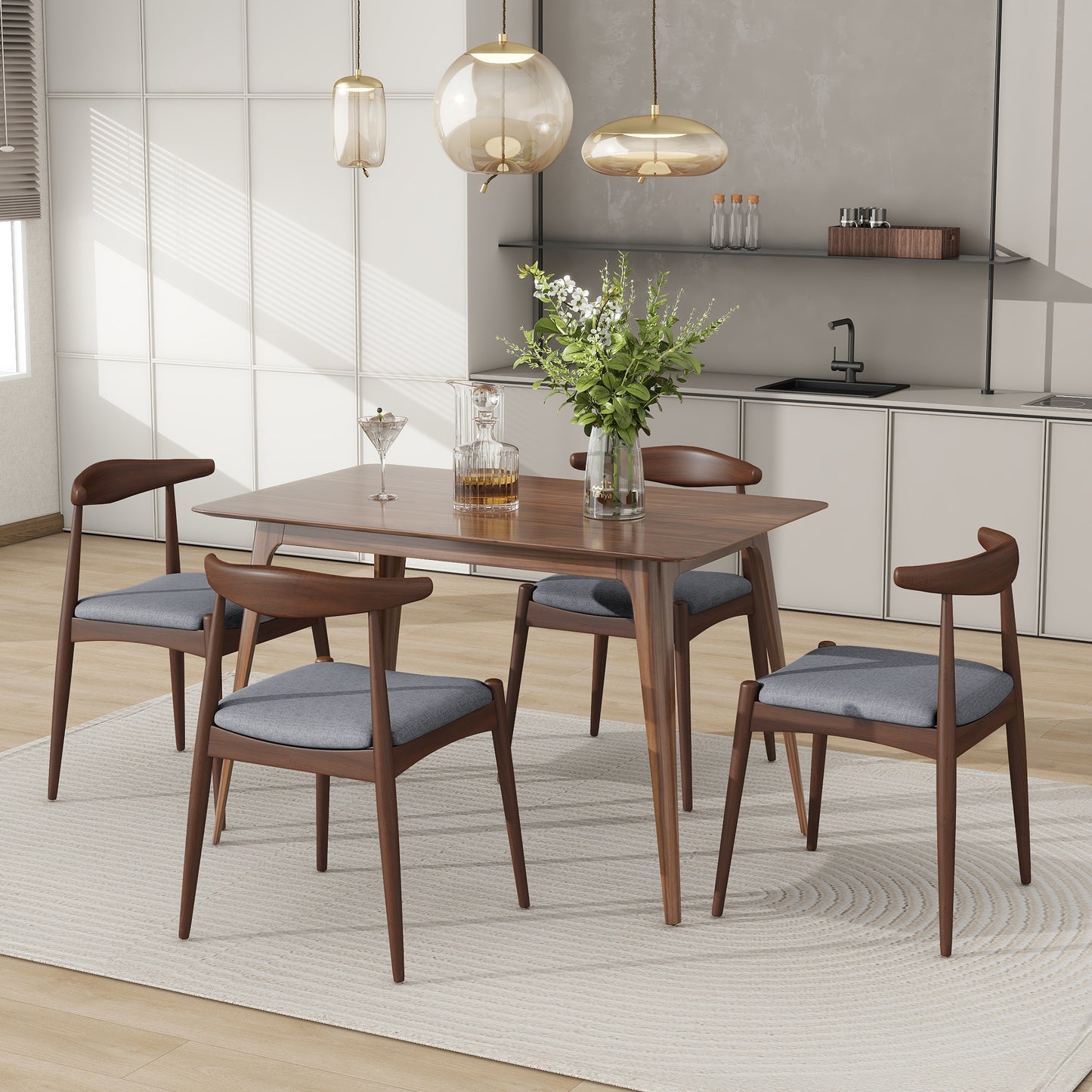 [Video] Set of 2 Rubberwood Dining Chairs with Ergonomic Backrest & Comfort Cushions, Walnut+Light Gray (same sku: 59296.00FDBEI) image 7