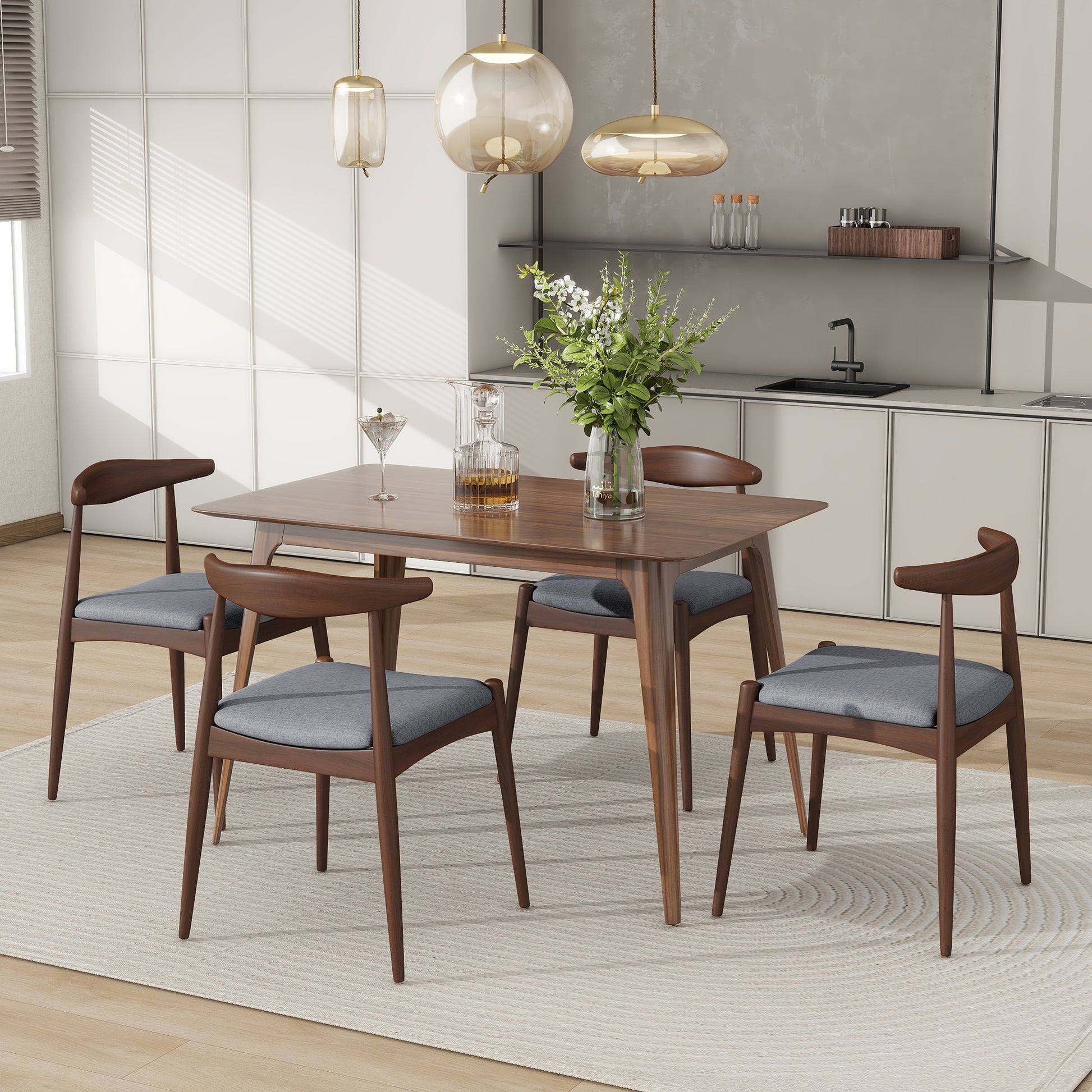[Video] Set of 2 Rubberwood Dining Chairs with Ergonomic Backrest & Comfort Cushions, Walnut+Light Gray (same sku: 59296.00FDBEI) image 7