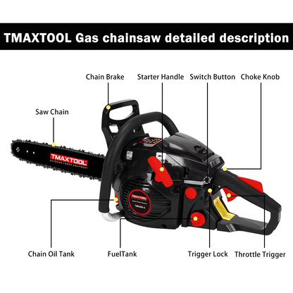TMAXTOOL 62cc Powerful 20 inch Gas Chainsaw with 2 Stroke - Perfect for Pruning, Limbing, and Sawmill Operations-black image 3