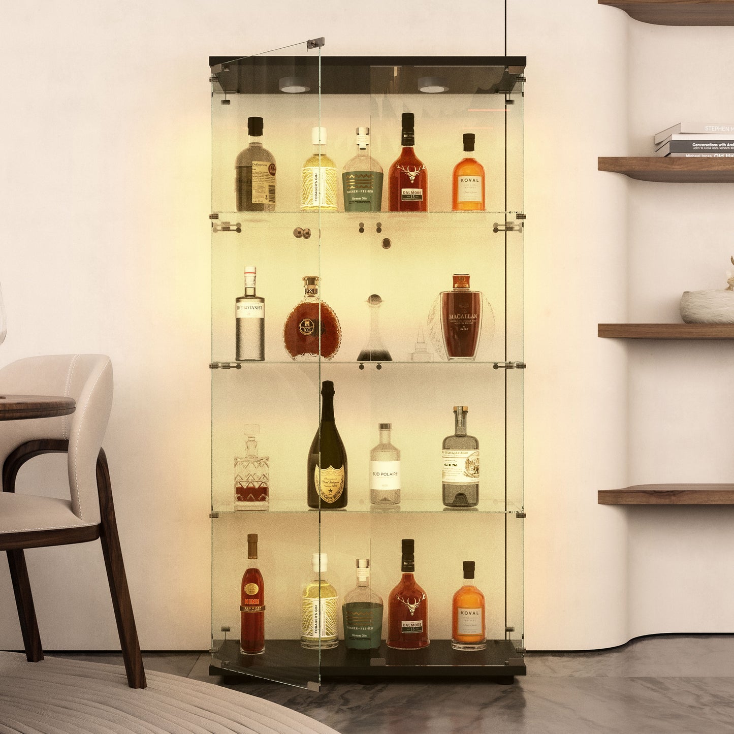 Tempered glass display cabinet,wine cabinet,storage cabinet,file cabinet,with a variety of colors of pat lights,door locks,adjustable floor feet suitable for uneven ground,can be placed anywhere,black image 5
