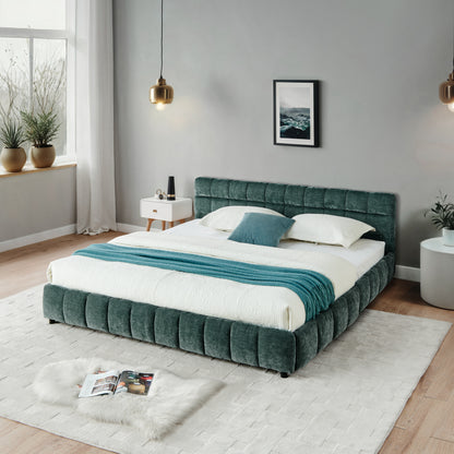 California King size Upholstered Bed,comfortable upholstered bed frame, Chenille fabric, with headboard and solid bed frame. With drawer for storage.-Blue Green(90.5''*80.5''*31'') image 5