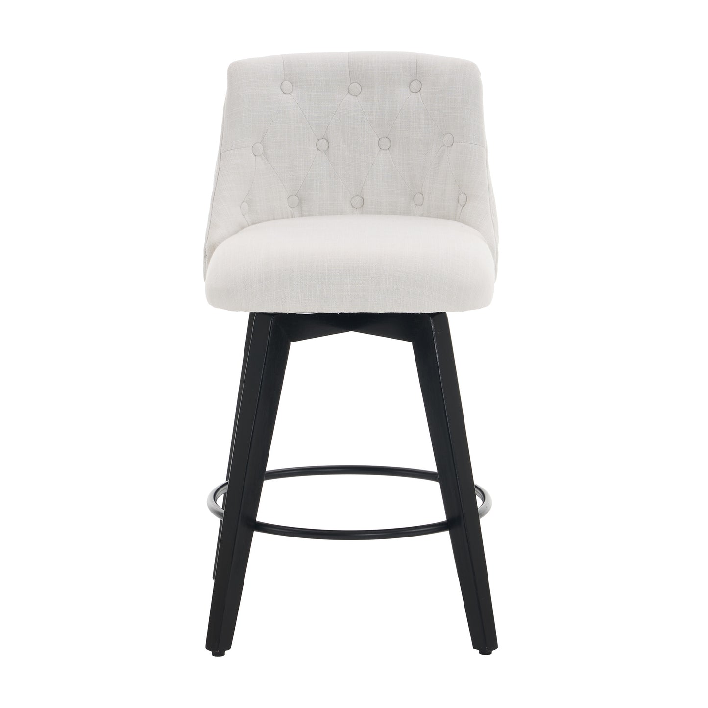 007-360° Swivel Bar Stools Set of 2-Modern 25" Counter Height Stools with Stain-Resistant Line&Button Tufted Back, Solid Wood Frame Barstools for Kitchen Island, Cafe or Home Bar, Easy Assembly White image 9