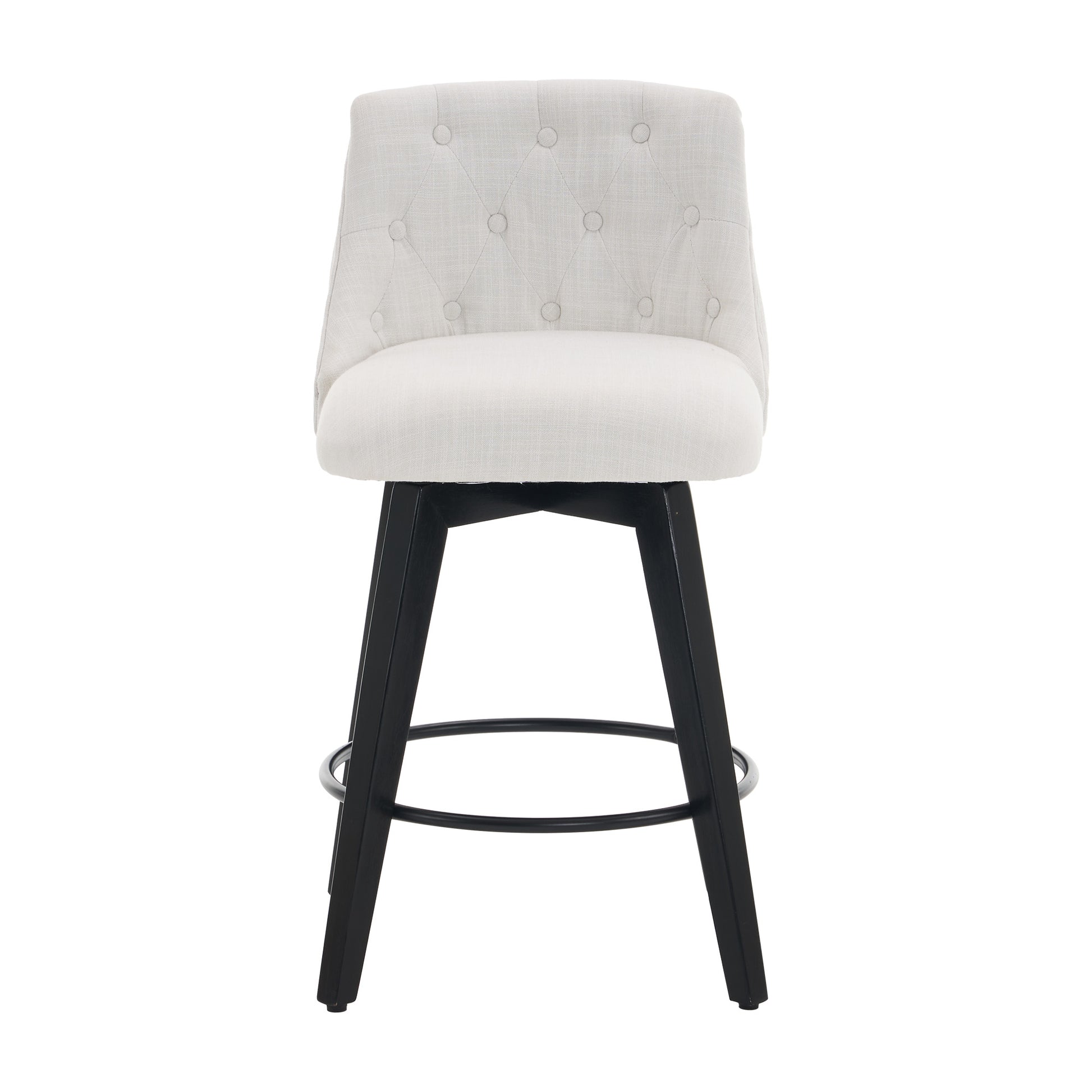 007-360° Swivel Bar Stools Set of 2-Modern 25" Counter Height Stools with Stain-Resistant Line&Button Tufted Back, Solid Wood Frame Barstools for Kitchen Island, Cafe or Home Bar, Easy Assembly White image 9