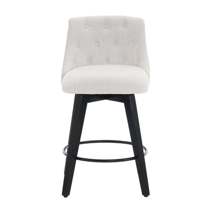 007-360° Swivel Bar Stools Set of 2-Modern 25" Counter Height Stools with Stain-Resistant Line&Button Tufted Back, Solid Wood Frame Barstools for Kitchen Island, Cafe or Home Bar, Easy Assembly White image 9