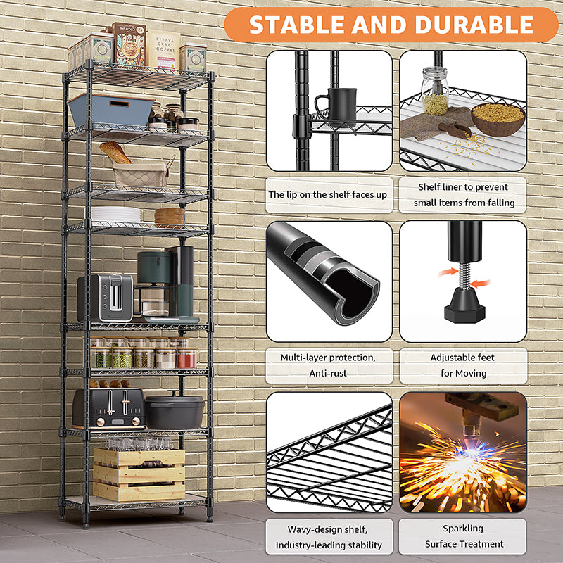 8 Tier 2000 lbs Storage Rack Metal Wire Shelving Unit, Storage Standing Shelf Organizer for Laundry Bathroom Kitchen Pantry Closet Garage Basement Utility Room, Black 13.8" D x 23.6" W x 79.5" H image 3