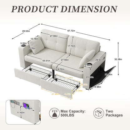 Sofas for Living Room, Couch Set,3 Seats Sofa, USB Charging,Wood Frame,Easy to Install,with Storage, Charging Station,Cup Holder,Modern Sectional Sofas for Living Room, Apartment,Chenille Fabric image 6