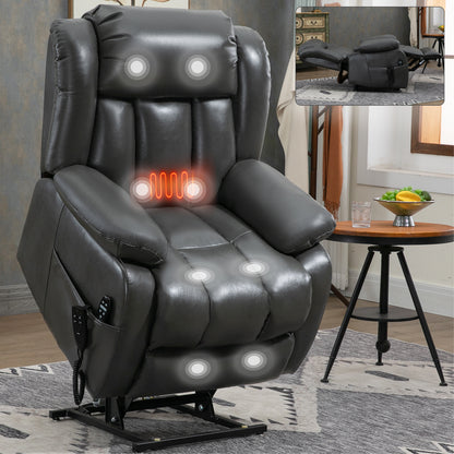 Dual Motor Infinite Position Up to 350 LBS Electric Medium size Leatheraire Grey Power Lift Recliner Chair with 8-Point Vibration Massage and Lumbar Heating image 11