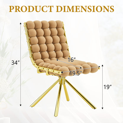 Set of 2 Tufted Ball Backrest Swivel Chair with Gold Metal Legs, Stylish Armless Chair for Home Office, Bedroom & Dining Area image 6