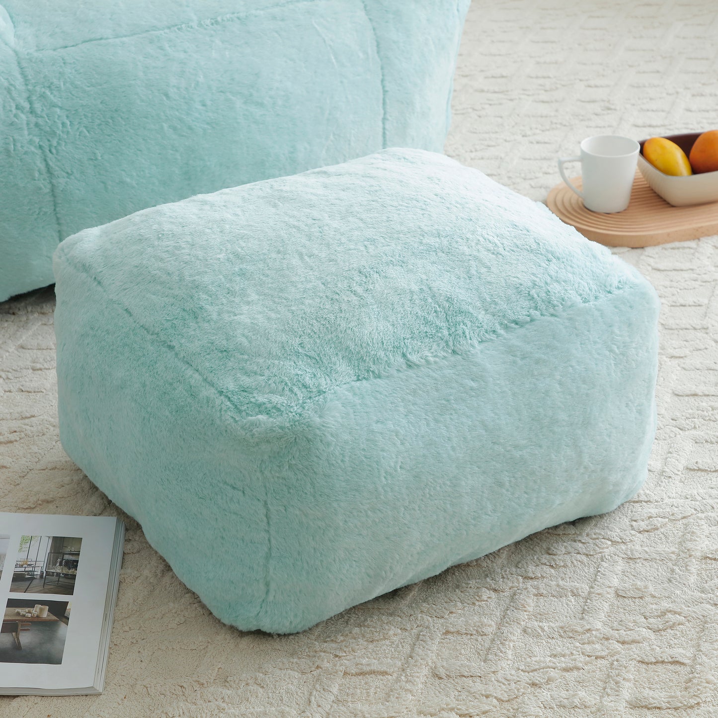Giant Bean Bag Chair withFootstool, Oversized Bean Bag for Adults and Kids, Faux Fur Shell-Shaped Large Chair with Filler, Stuffed Big Accent Sofa, Floor Sofa for Gaming,Reading Living Room Bedroom image 7