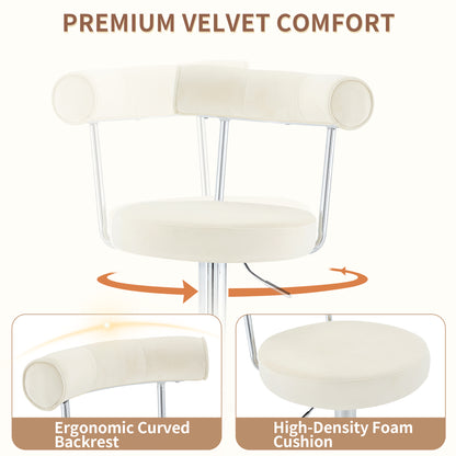 Soft Velvet Upholstered Swivel Adjustable Bar Chair with Chrome Silver Legs - Dining Room Living Room Bar Cafe Reception Desk Bar Stool(Off White, Set of 2) image 4