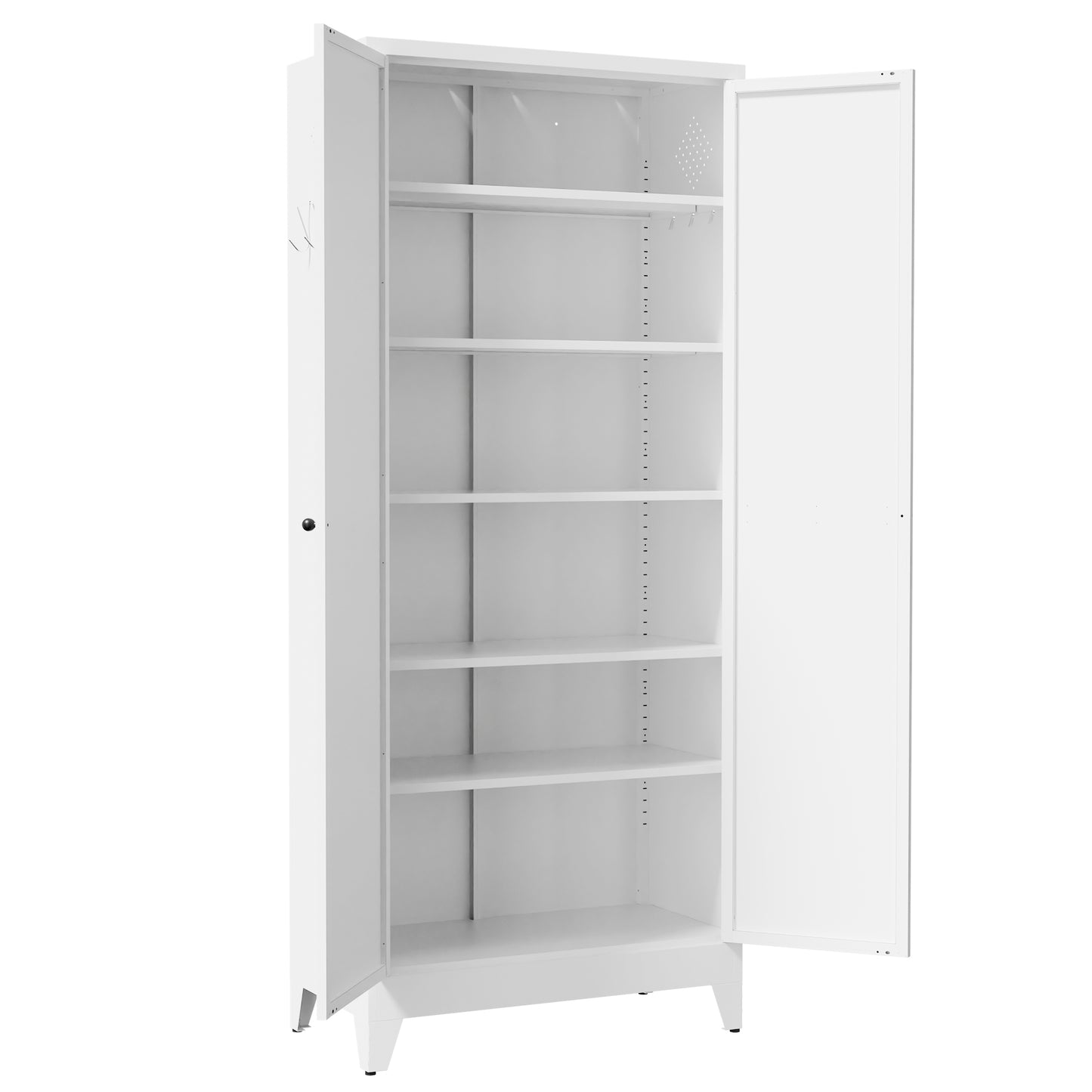 75" White Metal Kitchen Pantry Cabinet Adjustable Storage with 5 Shelves (110lb Capacity), Freestanding Kitchen Storage Cabinet with Adjustable Shelves, Dishware in Kitchen, Pantry, Dining Room image 8