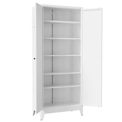 75" White Metal Kitchen Pantry Cabinet Adjustable Storage with 5 Shelves (110lb Capacity), Freestanding Kitchen Storage Cabinet with Adjustable Shelves, Dishware in Kitchen, Pantry, Dining Room image 8