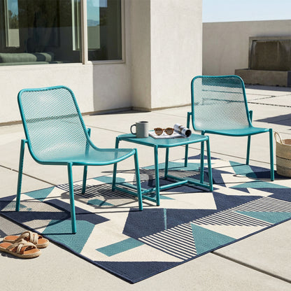 Kincaid Outdoor 3-Piece Conversation Set with IRON Frame - 2 Mesh Chairs & 1 Side Table, Matte Teal Finish image 1