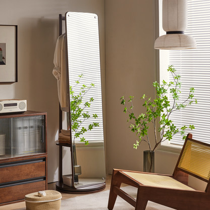 Rotating Full Length Mirror with Clothes Rack, Freestanding Solid Wood Storage Mirror for Bedroom Living Room image 7