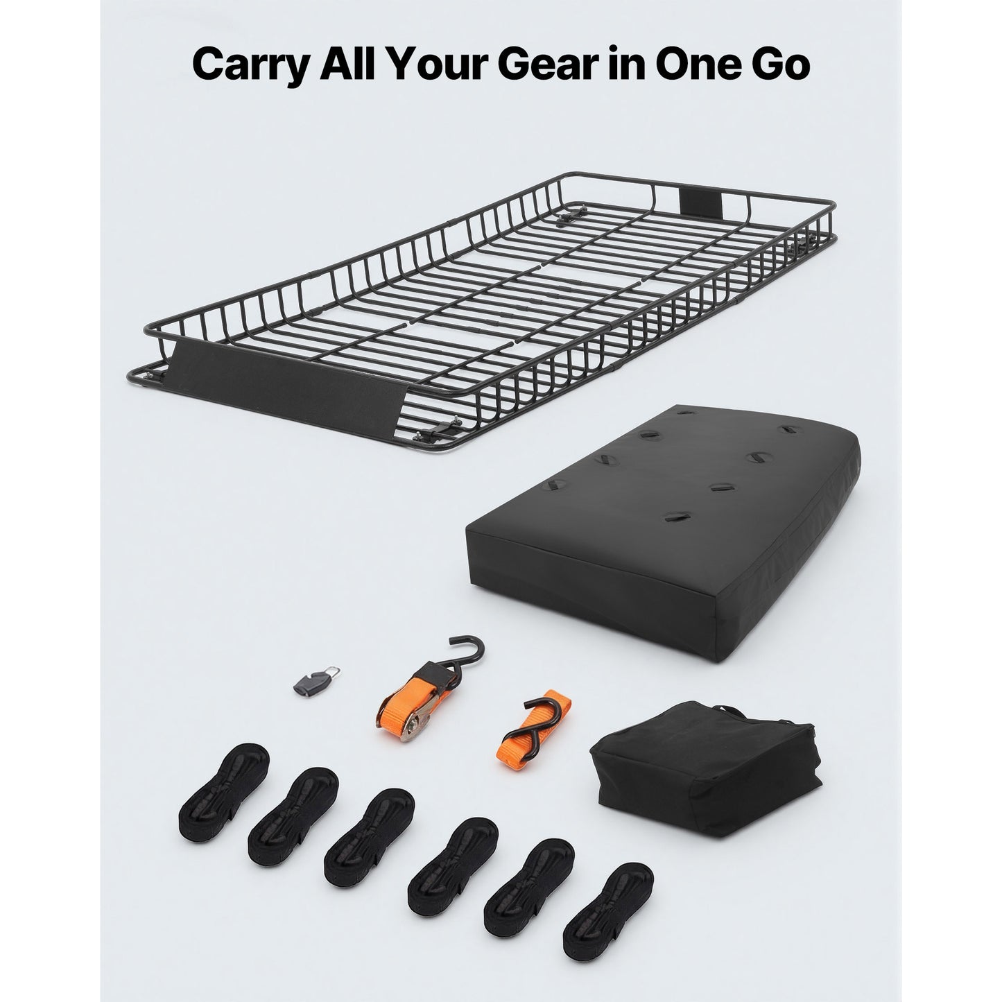 Roof Rack Cargo Basket, 90 x 50 x 6 in, Heavy Duty Roof Top Carrier Basket with Waterproof Rooftop Bag, Ratchet Straps, 250 lbs Capacity, All-Weather Car Top Luggage Holder, for SUV Truck Car image 5