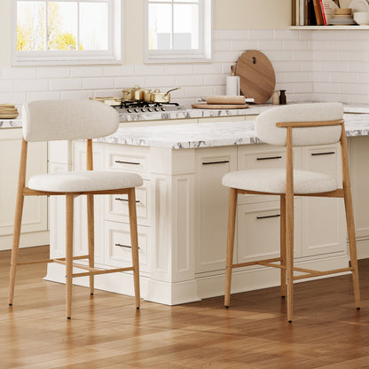 Counter Height Bar Stools Set of 2, Upholstered Counter Stools Modern Barstools with Metal Legs for Kitchen Island Dining Room, Beige image 1