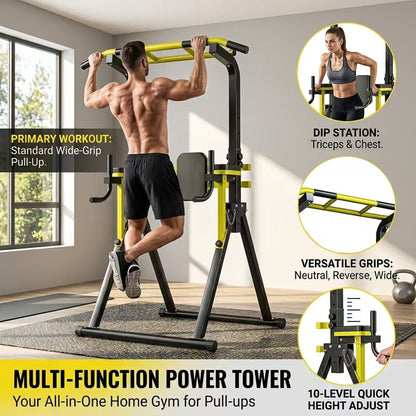 Power Tower Pull Up Bar Station, 10-Level Adjustable Height Dip Station, Heavy-duty Frame Structure,Multi-Functional Home Gym Strength Training Equipment image 8