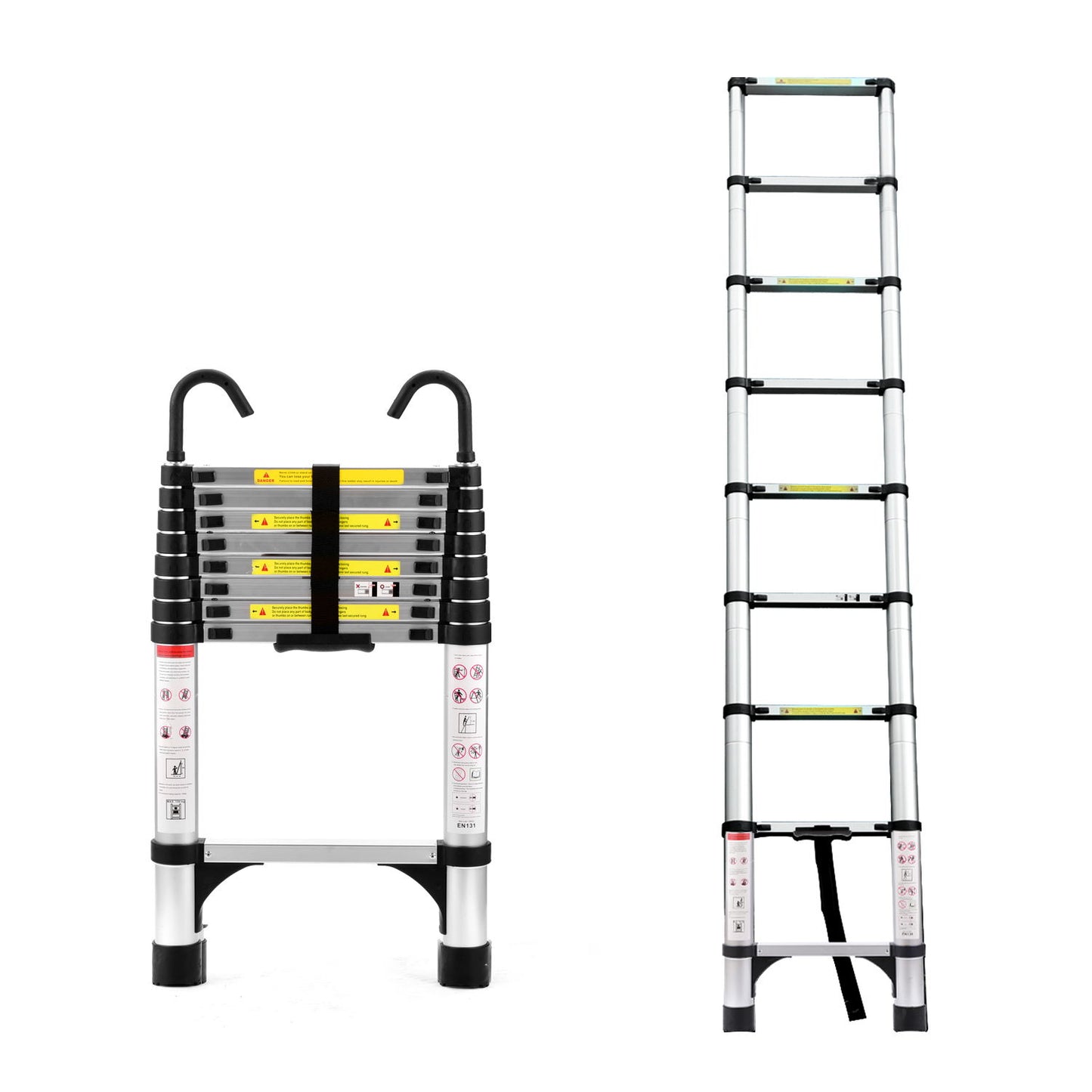 8.5FT telescopic ladder, telescopic aluminum alloy multi-purpose folding telescopic ladder with hooks and triangular support frame, suitable for outdoor work at home or RV image 1