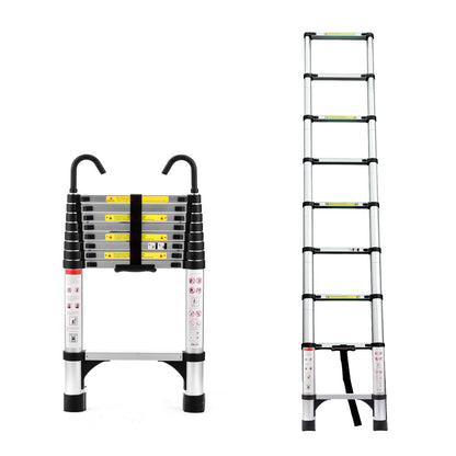 8.5FT telescopic ladder, telescopic aluminum alloy multi-purpose folding telescopic ladder with hooks and triangular support frame, suitable for outdoor work at home or RV image 1