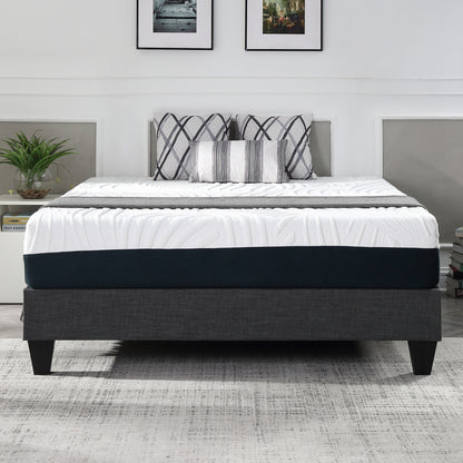 Contemporary Grey Upholstered Platform Bed, Polyester Fabric Bed Frame, Reinforced Support Geometric Foot Platform Bed No Box Spring Needed, Easy Assembly,King image 5
