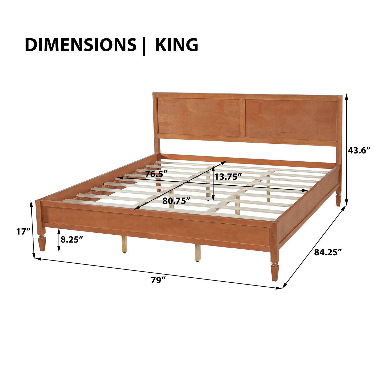 King Size Wood Platform Bed Frame with Classic Panel Headboard, Wooden Slats Support, No Box Spring Needed, Easy Assembly, Brown image 3