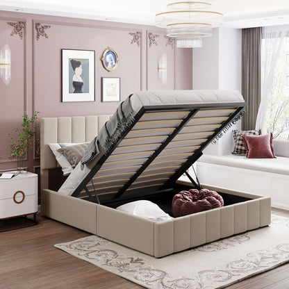 Queen size Upholstered Platform bed with a Hydraulic Storage System - Beige(OLD SKU: LP000211AAA) image 1