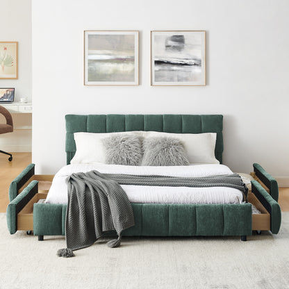 Queen Size Upholstered Bed,comfortable upholstered bed frame, Chenille fabric, with headboard and solid bed frame. With drawer for storage.-green(88.5''*68.5''*31'') image 5