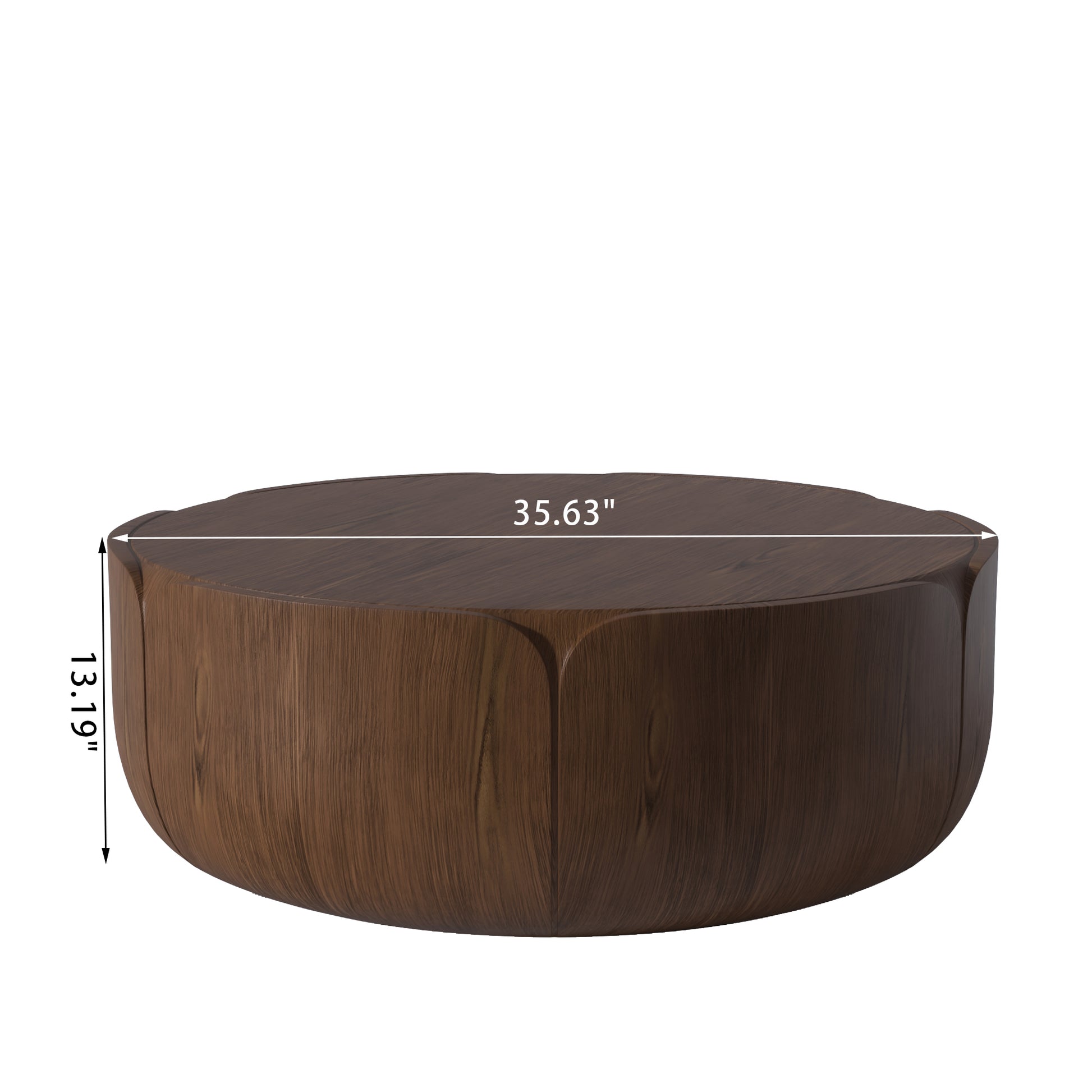 35.63" Round Outdoor Indoor Coffee Table, Modern Wood Grain Drum Center Table, Sturdy MGO (Magnesium Oxide) Waterproof, No-Assembly Table for Patio, Garden, Backyard, Living Room (Brown) image 7