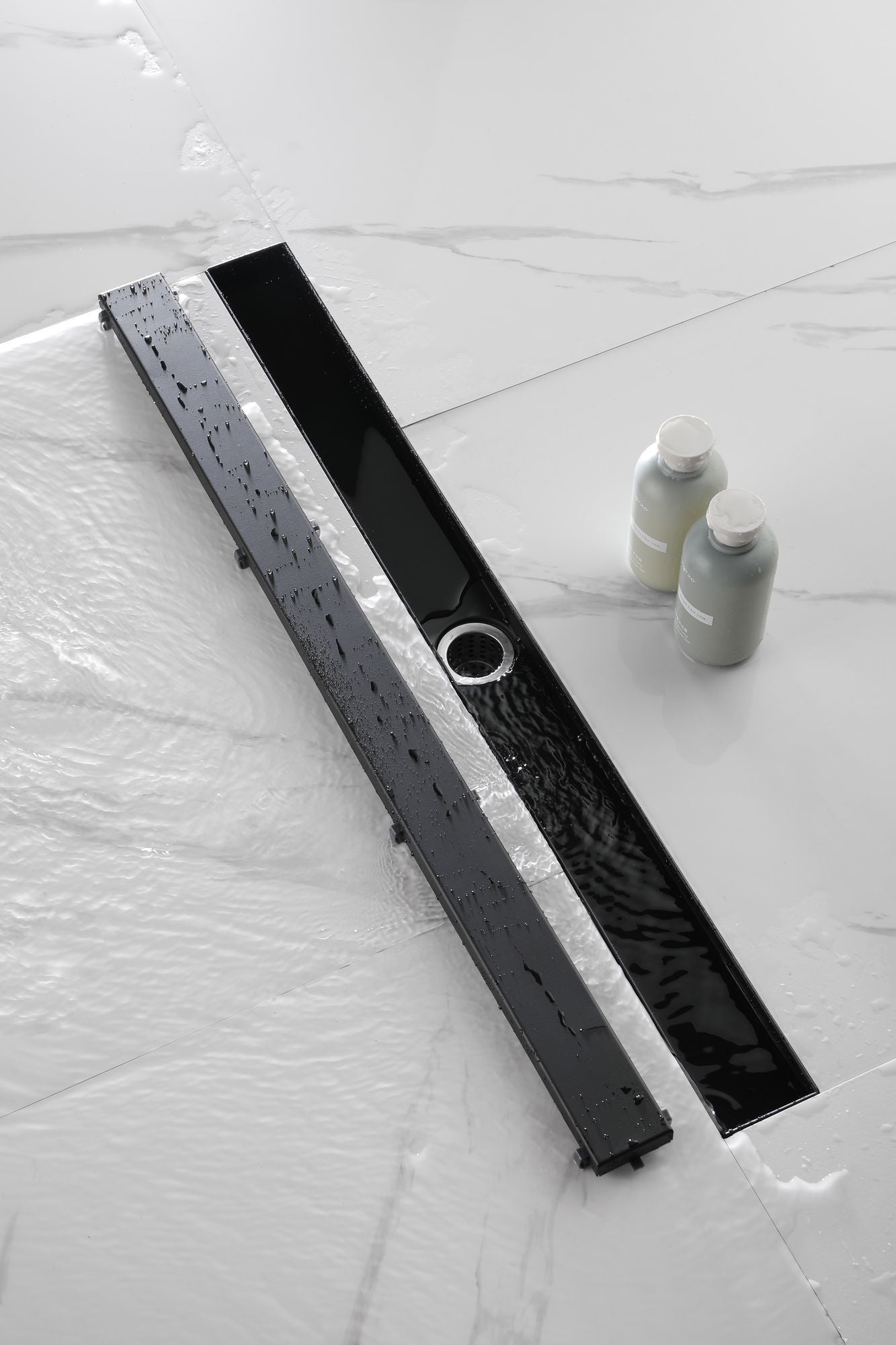 32 Inches Linear Shower Drain with Removable Cover, 304 Stainless Shower Drain Included Hair Strainer and Leveling Feet, image 9