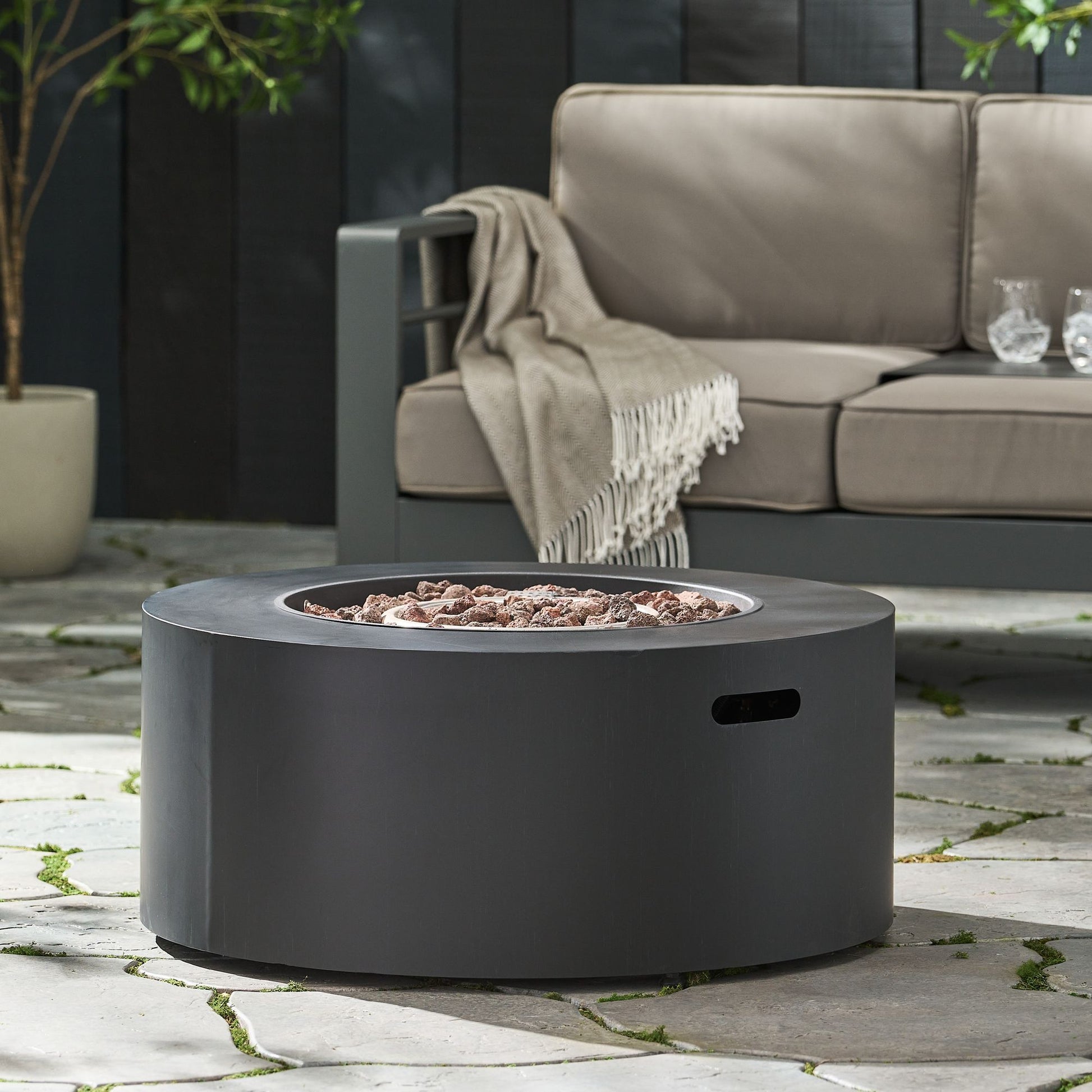 32" Patio 40,000 BTU Round Iron Propane Fire Pit, Dark Grey (Tank Cover not Included) image 6