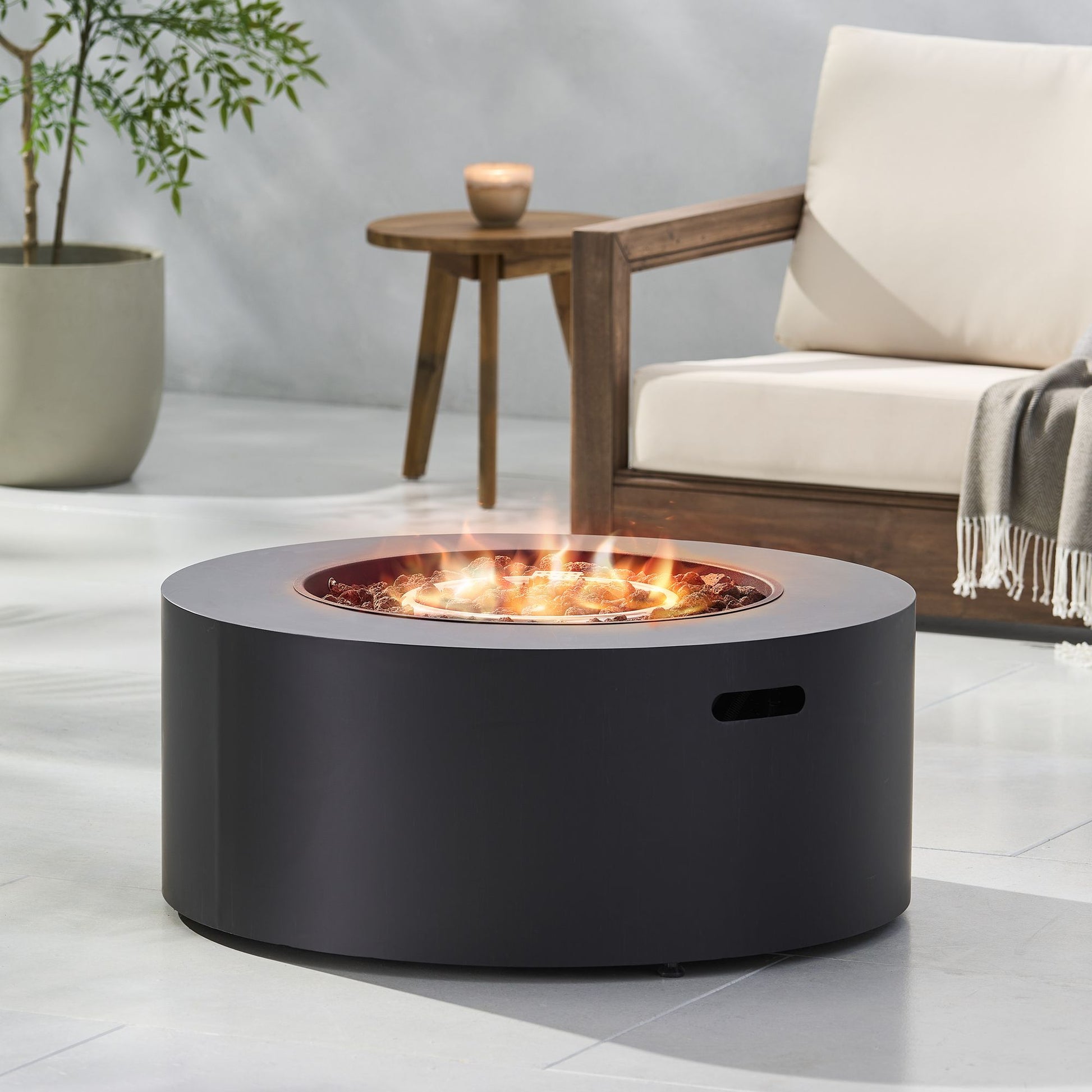 32" Patio 40,000 BTU Round Iron Propane Fire Pit, Dark Grey (Tank Cover not Included) image 1