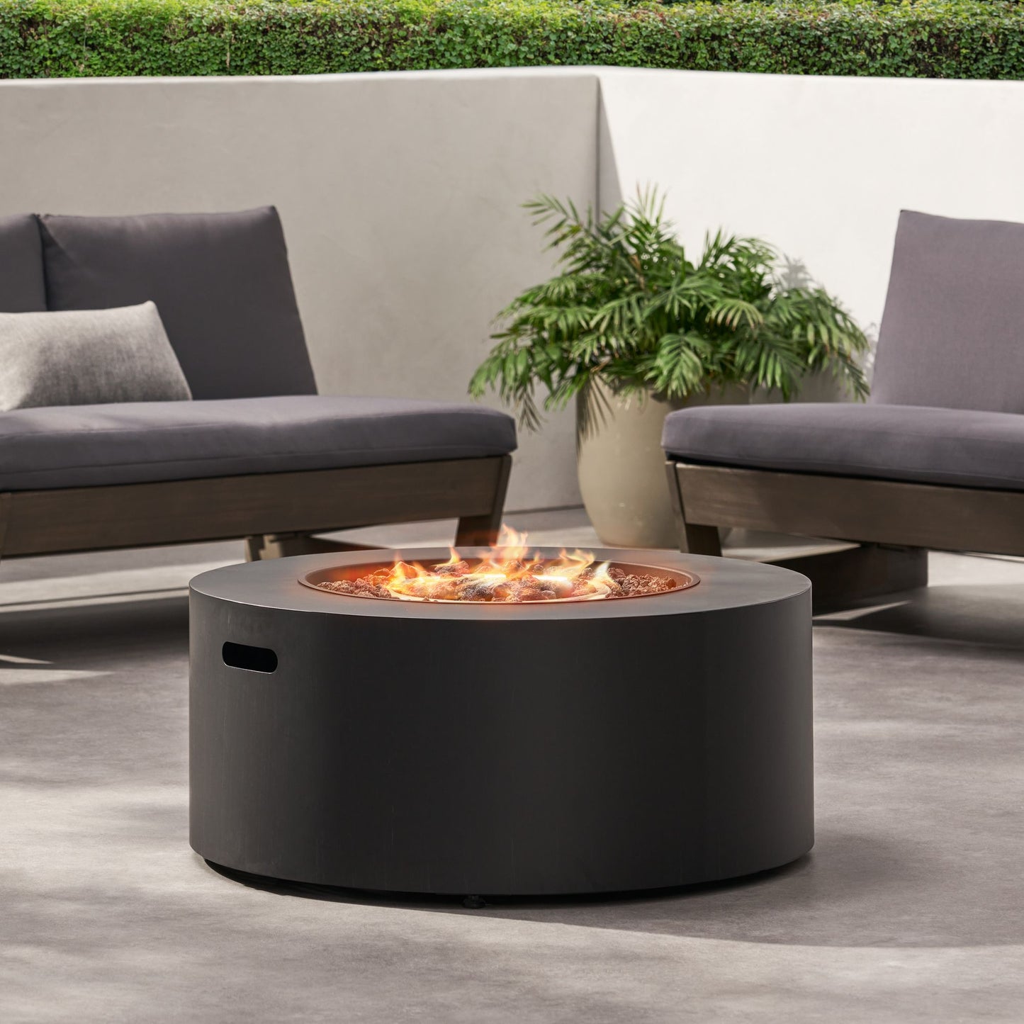 32" Patio 40,000 BTU Round Iron Propane Fire Pit, Dark Grey (Tank Cover not Included) image 7