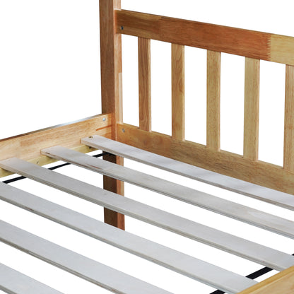 Twin Over Twin Rubber Wood Bunk Bed with Trundle, Convertible into 2 Twin Size Beds, Twin Size Bunk Bed with Ladder and Safety Guardrails,White Oak image 3