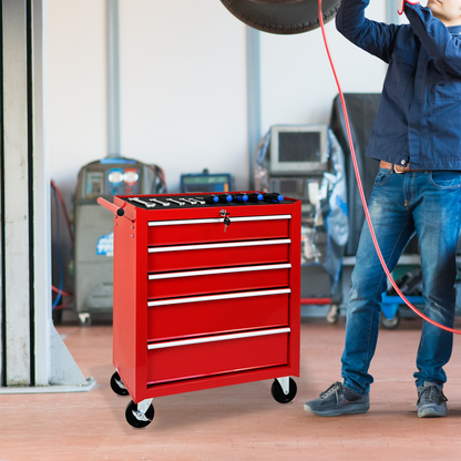 5-Drawer Rolling Tool Chest w/Lock & Key, Tool Storage Cabinet with Wheels, Top Cushion & Drawer Liners, Tool Organizer Box for Garage, Warehouse & Repair Shop-RED image 5