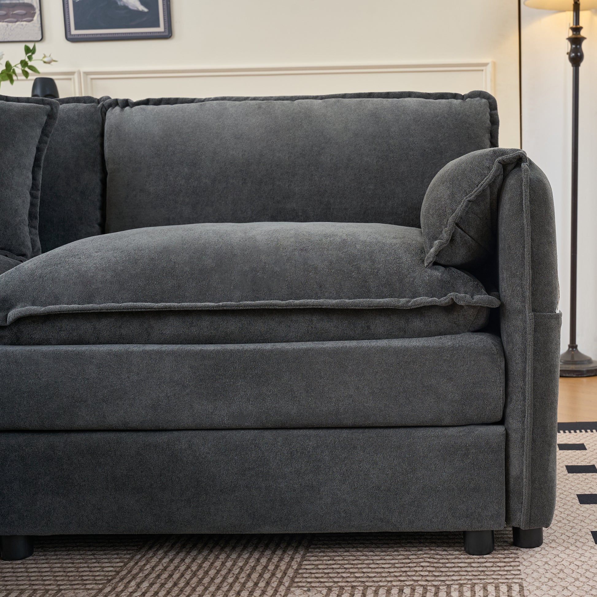 Oversized 41.73" Sofa Chair, Modern Upholstered Armchair with 1 Toss Pillow, Modular Sectional Sofa for Living Room, Deep Seat Reading Sofa for Bedroom Apartment, DIY Combination Chenille,Grey image 7