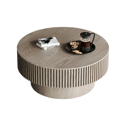 31.5'' Round Coffee Table with Storage Solid Wood Veneered Modern Coffee Table Accent Tea Table for Living Room, Bedroom, Apartment or Office, Grey image 10