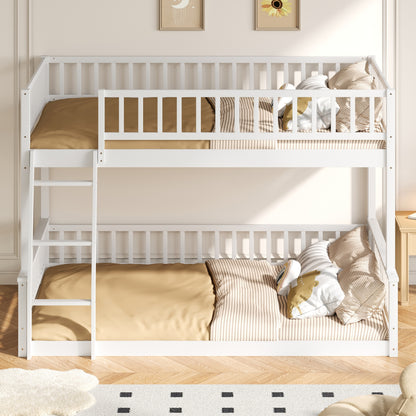 Full XL over Queen Bunk Bed with Ladder and Guardrails, White image 2