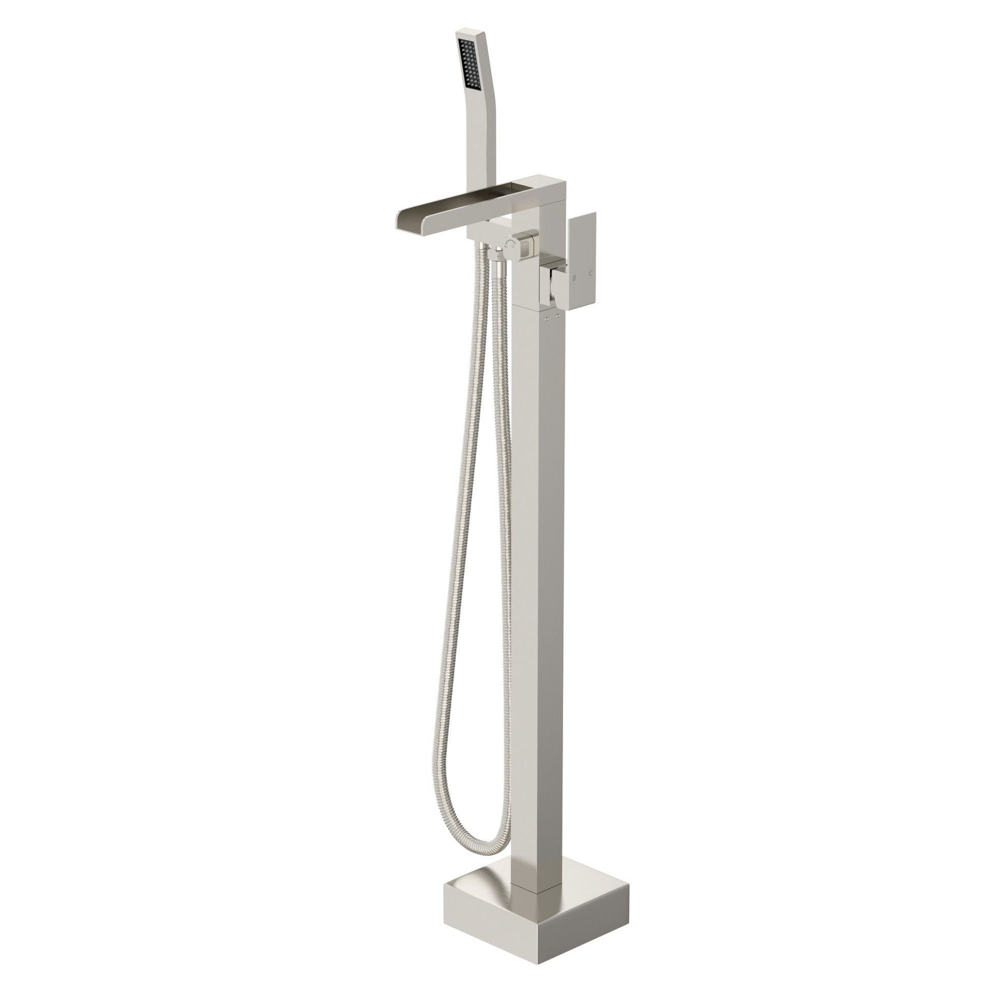 32.2-inch Spout Height Floor Mount Brass Waterfall Bathtub Faucet Freestanding Tub Filler Mixer Taps with High Flow Hand image 3