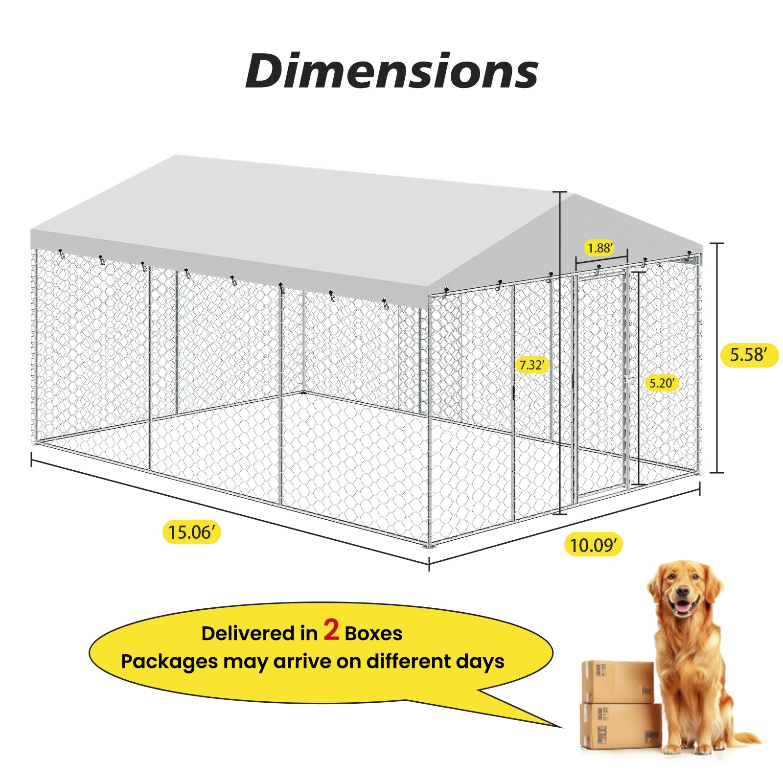 15x10 FT Large Outdoor Dog Kennel with Canopy, Heavy Duty Galvanized Steel Frame, Waterproof Cover, All-Weather Protection, Escape-Proof Lockable Pet Playpen for Large Dogs, Multiple Animals. image 9