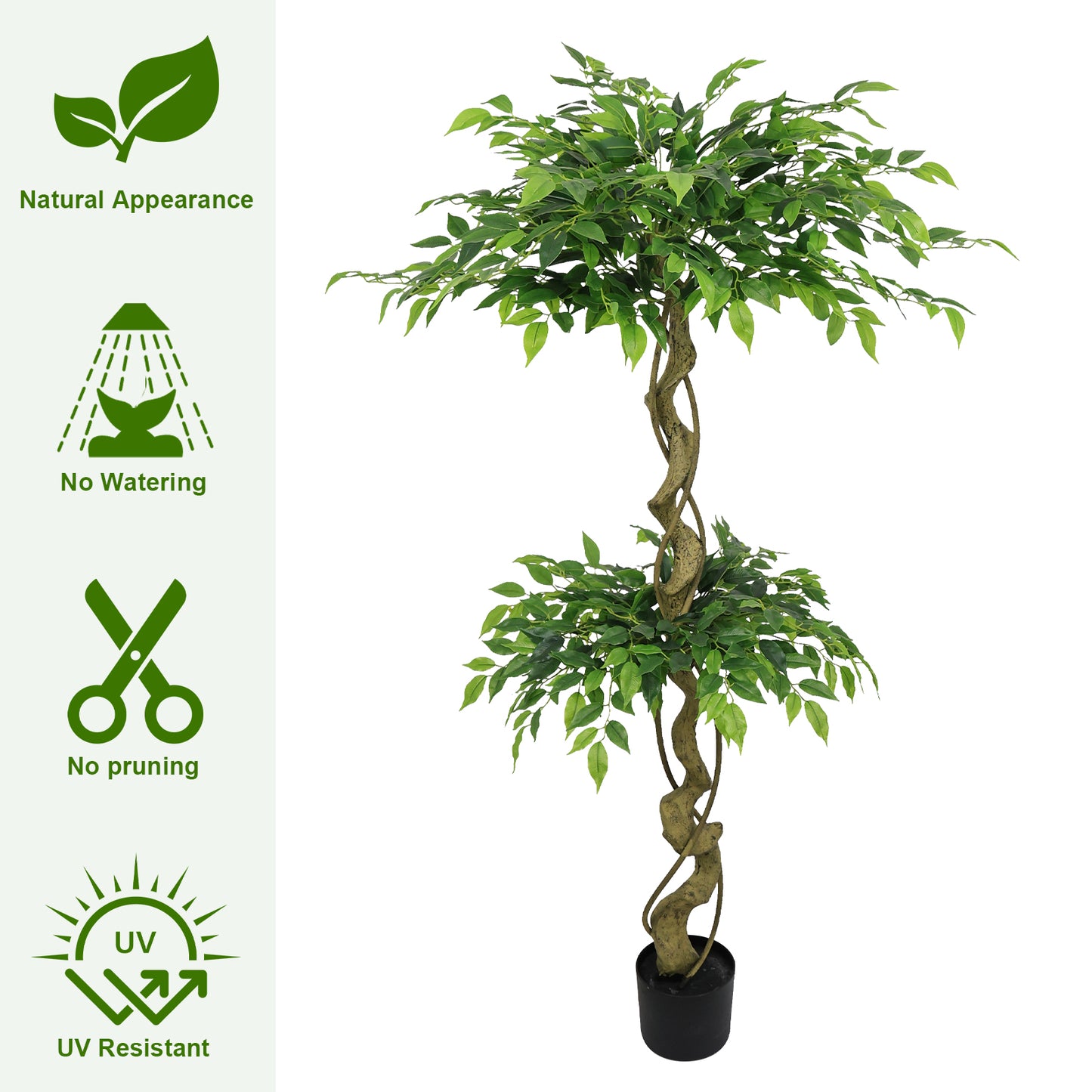 5.2FT Artificial Ficus Tree, Lifelike Faux Banyan Tree with Pot for Home, Office Patio Decor, 1pc/set image 8