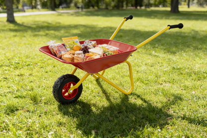 Children's metal wheelbarrow, Maximum load capacity: 33LBS,children's heavy wheelbarrow, metal structure wheelbarrow, steel tray, can be used in gardens, loading leaves, soil, sand, etc. (red) image 7