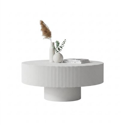 Round Coffee Table, Fluted Coffee Table with Sturdy Pedestal, Mid Century Modern Coffee Table for Living Room, Bedroom, Terrace, Office, Small Space (White Round Thick) image 12