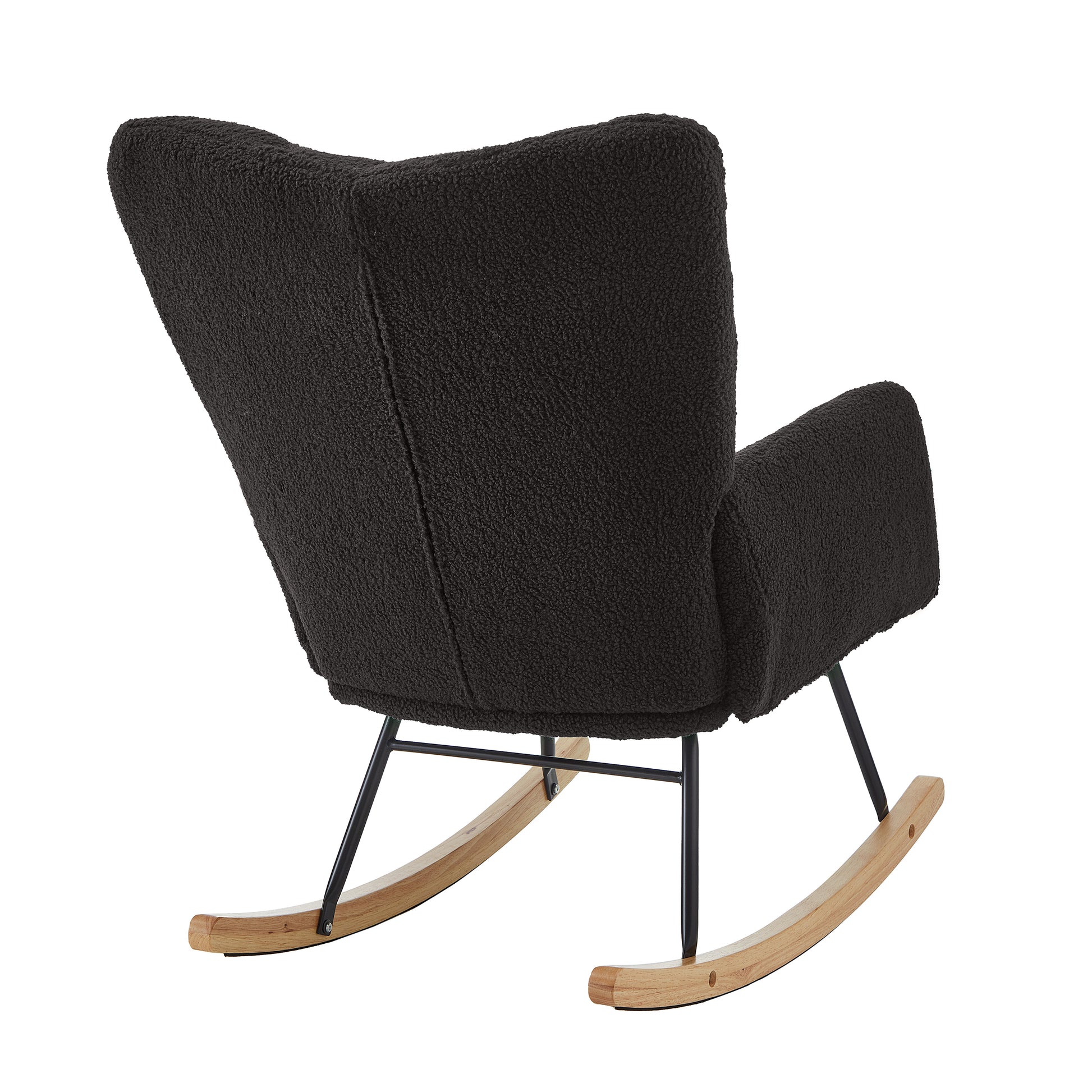 Glider Chair for Living Room Tufted Upholstered Teddy Fabric Rocking Chair with Metal Frame Accent Chair Dark Gray image 12
