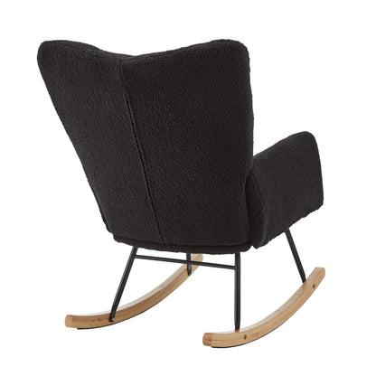 Glider Chair for Living Room Tufted Upholstered Teddy Fabric Rocking Chair with Metal Frame Accent Chair Dark Gray image 12