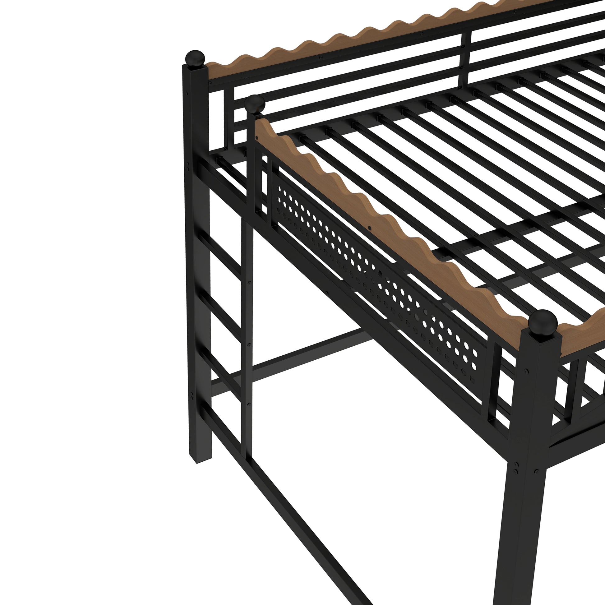 Queen Size Loft Bed with Ladders, Metal Loft Bed with Storage Shelves and bookshelf, No Box Spring Needed and Chic Design, Black image 10