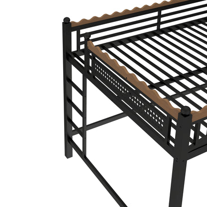 Queen Size Loft Bed with Ladders, Metal Loft Bed with Storage Shelves and bookshelf, No Box Spring Needed and Chic Design, Black image 10