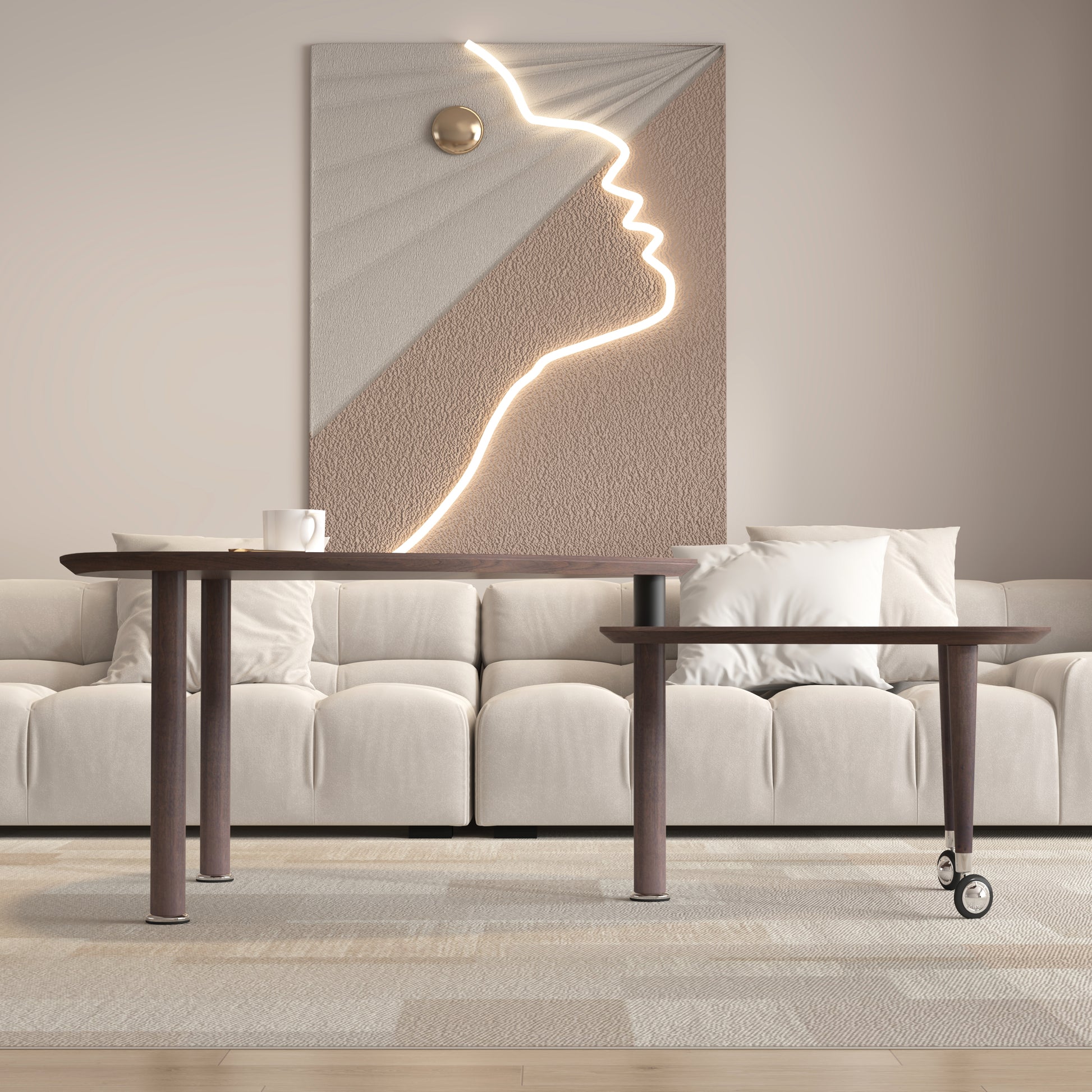 360 degree Rotatable modern Coffee Table for Living Room, solid wood legs with simply assemble Cocktail Table, Rotating Modern Apartment Wood Furniture Walnut / Black / Grey Brown / White image 5