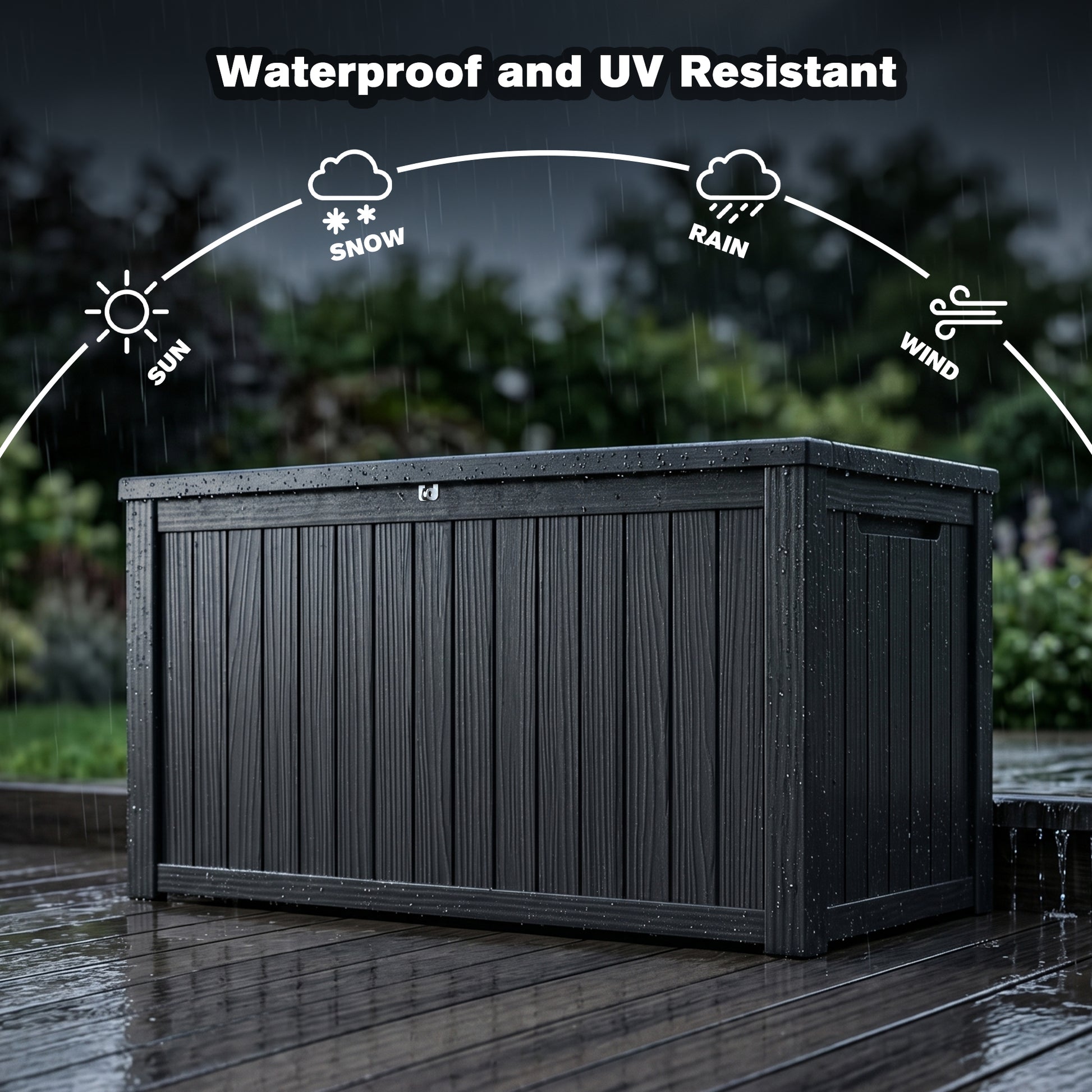 180 Gallon Large Outdoor Storage XXL Deck Box for Patio Furniture, Outdoor Cushions, Garden Tools and Sports/Pools Equipment, Waterproof Resin, Lockable, Black image 6