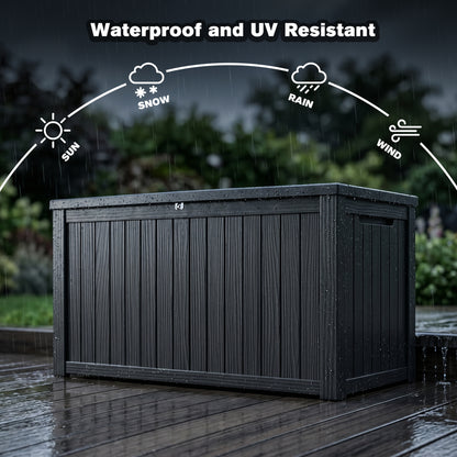 180 Gallon Large Outdoor Storage XXL Deck Box for Patio Furniture, Outdoor Cushions, Garden Tools and Sports/Pools Equipment, Waterproof Resin, Lockable, Black image 6
